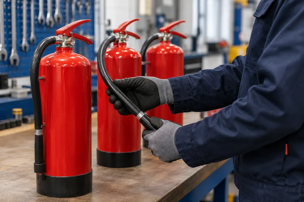 Fire Extinguisher Servicing equipment and inspection in a commercial setting